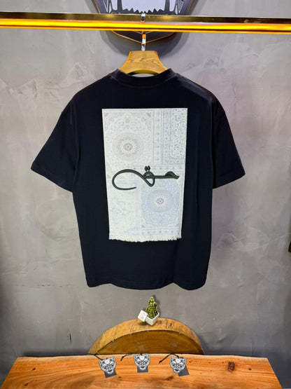 T-Shirt Oversize Navy Blue Broderie Calligraphie "حق" Arabe 5052