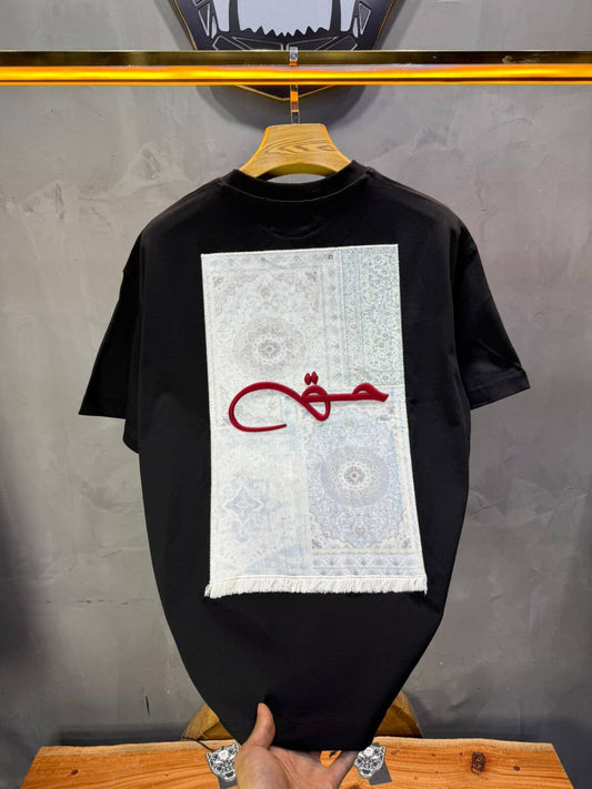T-Shirt Oversize Noir Broderie Calligraphie "حق" Arabe 5052