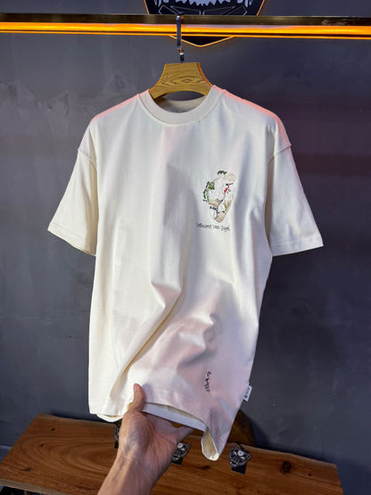 T-Shirt beige Oversize "Van Gogh" – Broderie Artistique Navy 5089 - ZG PREMIUM
