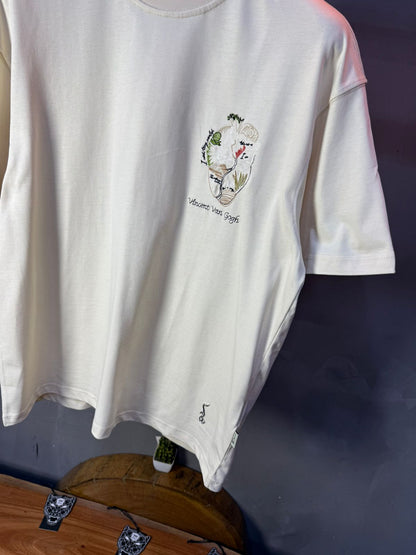 T-Shirt beige Oversize "Van Gogh" – Broderie Artistique Navy 5089 - ZG PREMIUM