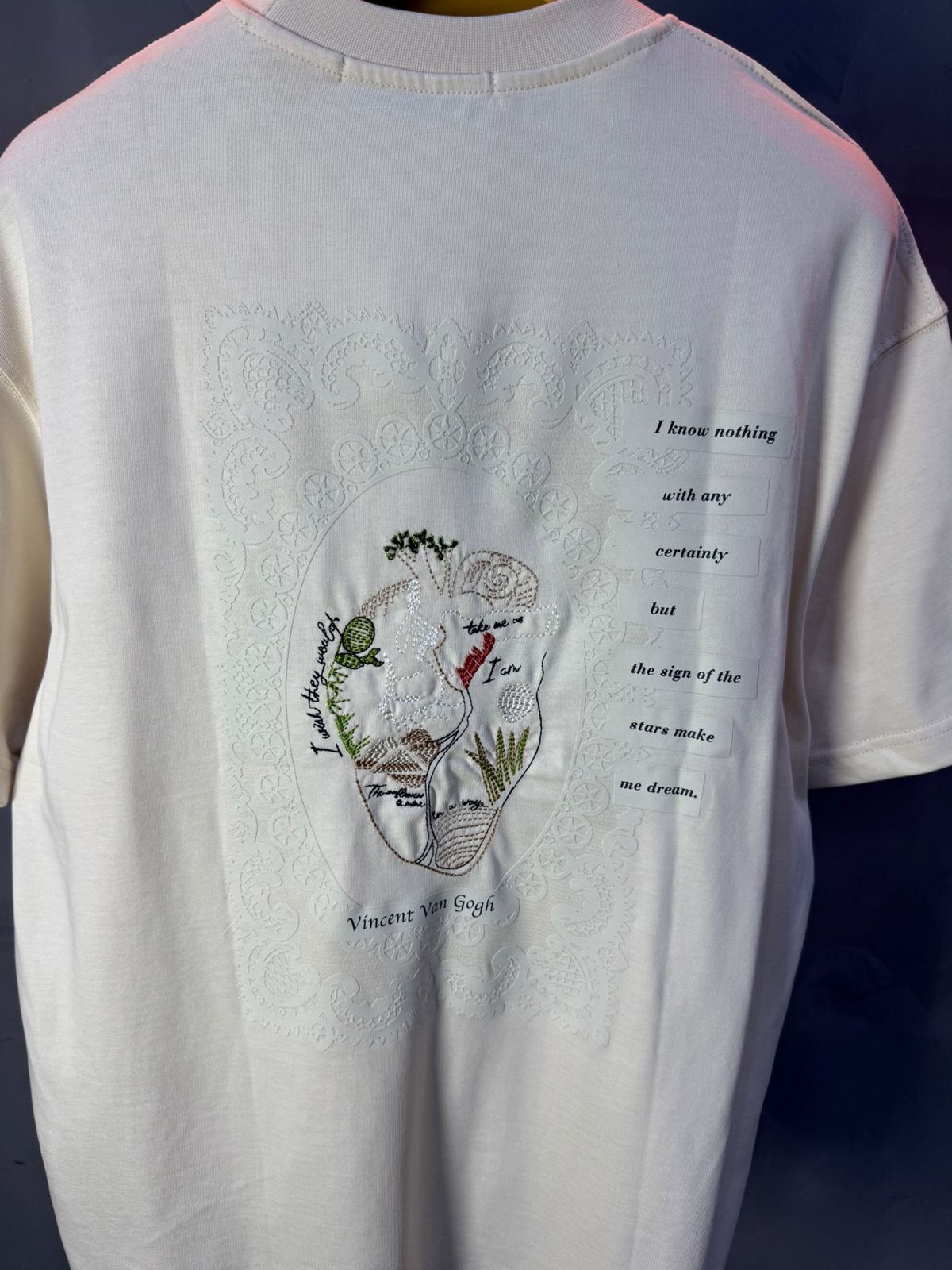 T-Shirt beige Oversize "Van Gogh" – Broderie Artistique Navy 5089 - ZG PREMIUM