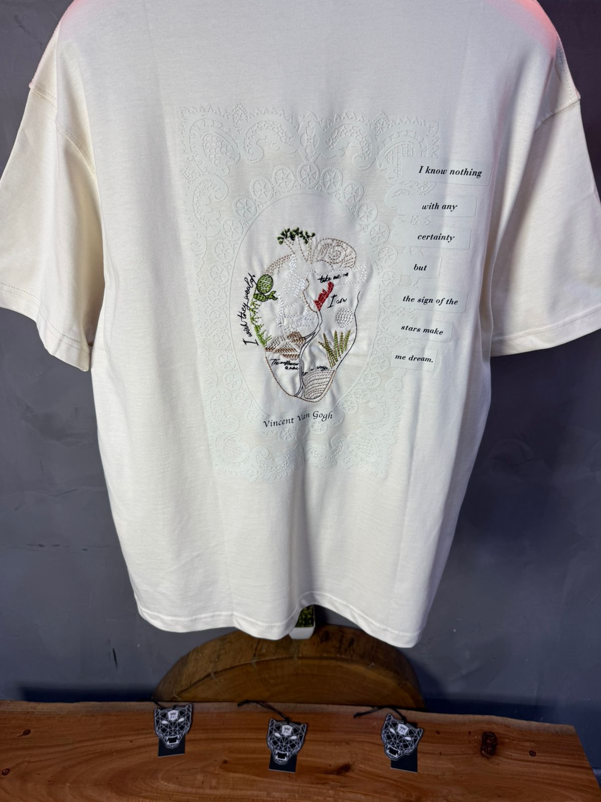 T-Shirt beige Oversize "Van Gogh" – Broderie Artistique Navy 5089 - ZG PREMIUM