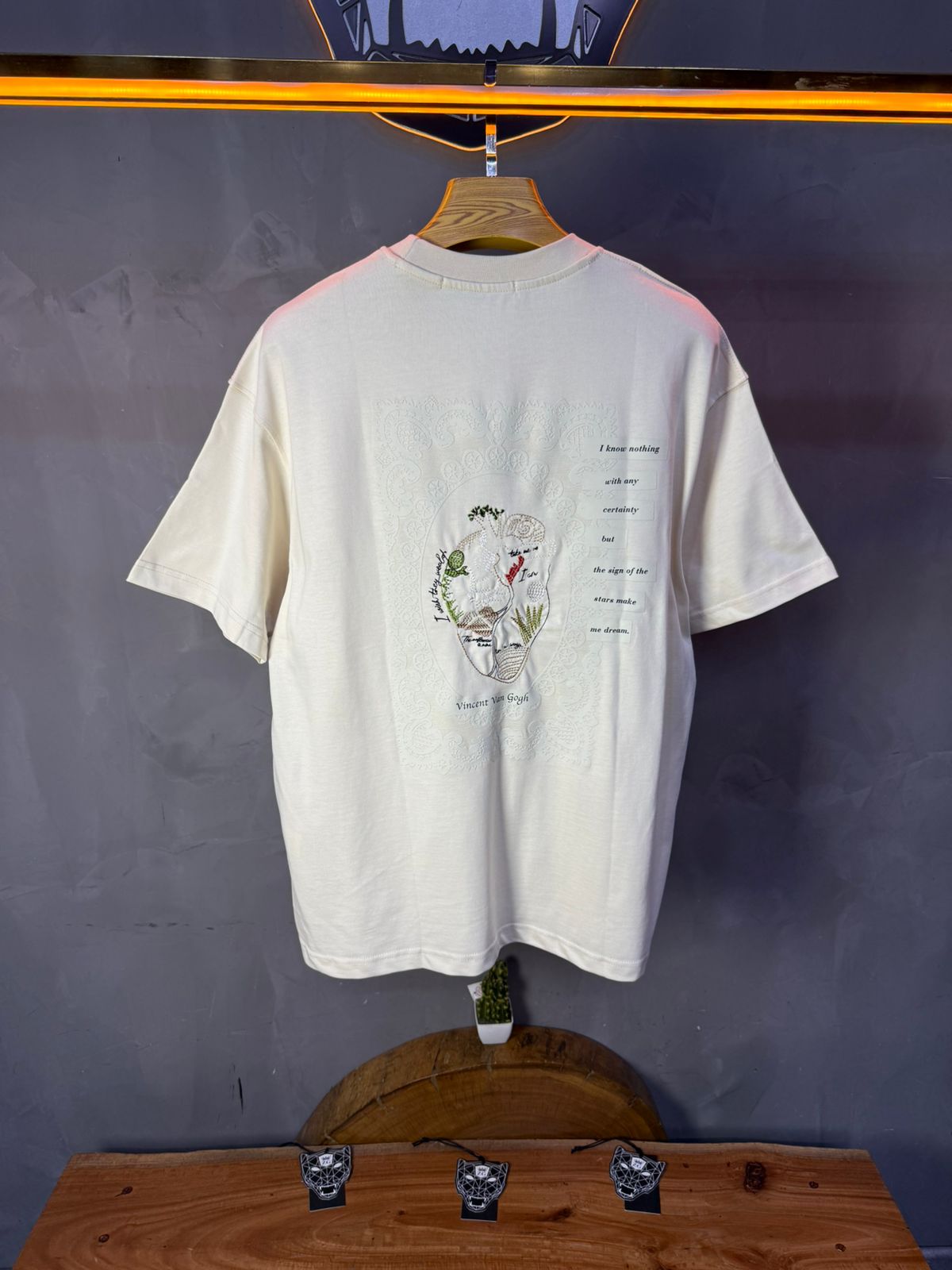 T-Shirt beige Oversize "Van Gogh" – Broderie Artistique Navy 5089 - ZG PREMIUM