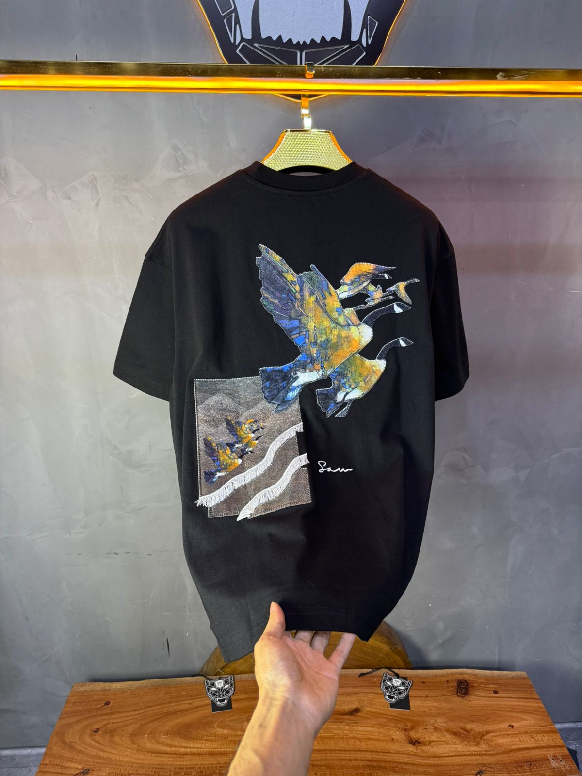 T-Shirt noir Oversize "Flying Eagle" – Broderie Artistique 5077 - ZG PREMIUM