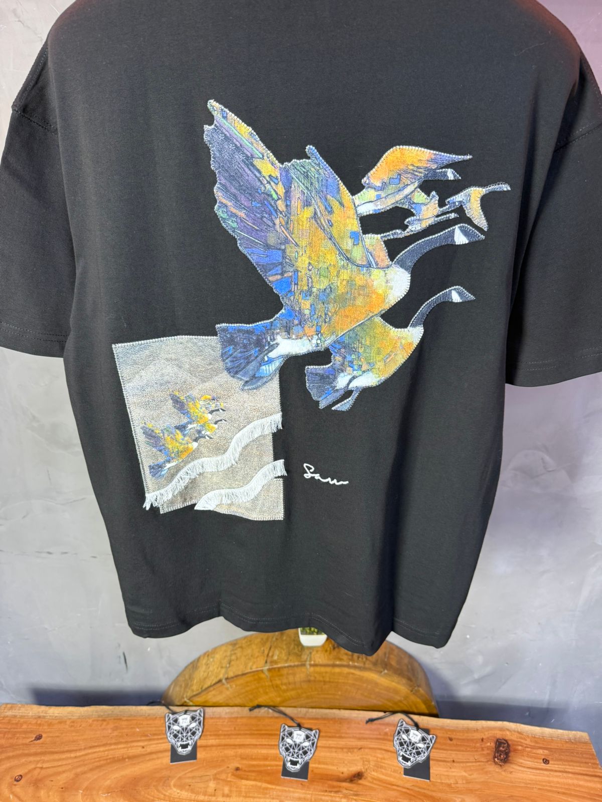 T-Shirt noir Oversize "Flying Eagle" – Broderie Artistique 5077 - ZG PREMIUM