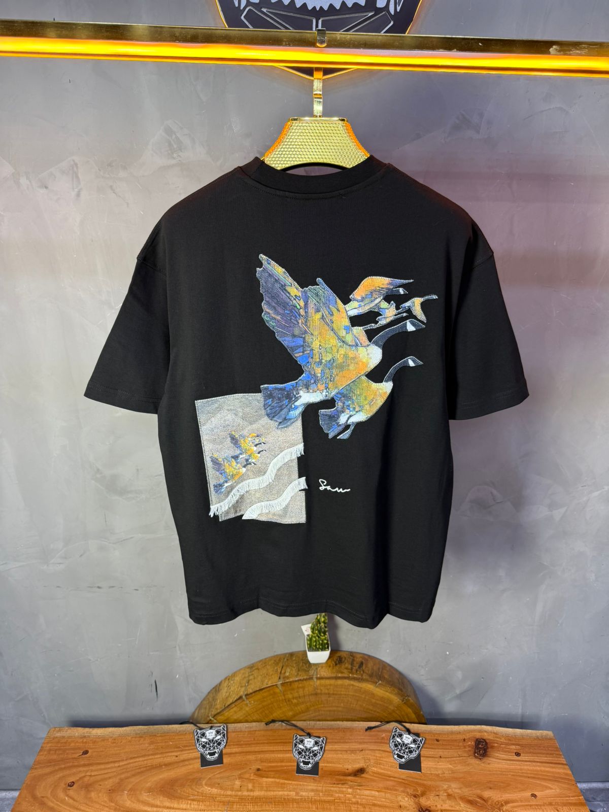 T-Shirt noir Oversize "Flying Eagle" – Broderie Artistique 5077 - ZG PREMIUM