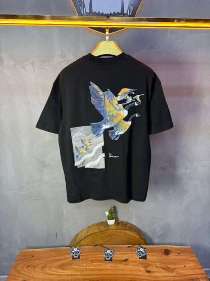 T-Shirt noir Oversize "Flying Eagle" – Broderie Artistique 5077 - ZG PREMIUM