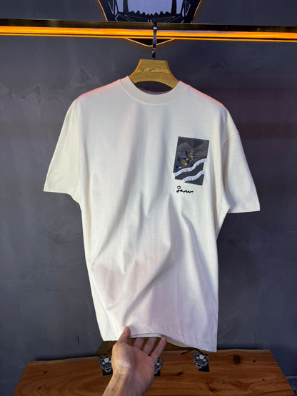 T-Shirt beige Oversize "Flying Eagle" – Broderie Artistique 5077 - ZG PREMIUM