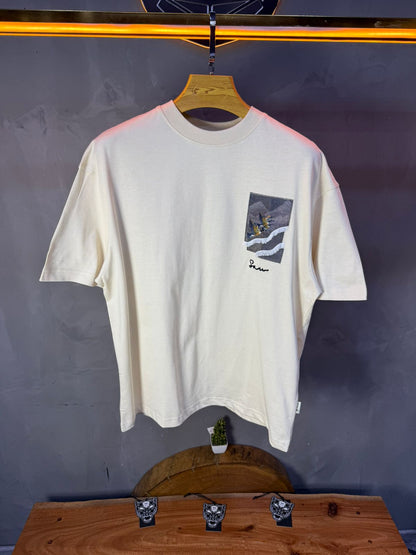 T-Shirt beige Oversize "Flying Eagle" – Broderie Artistique 5077 - ZG PREMIUM