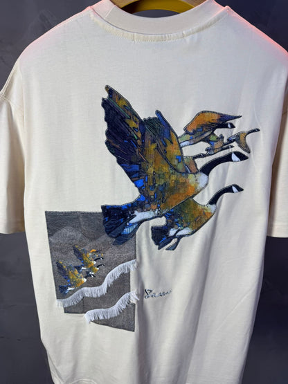 T-Shirt beige Oversize "Flying Eagle" – Broderie Artistique 5077 - ZG PREMIUM