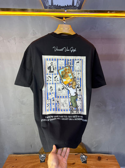 T-Shirt noir Oversize "Van Gogh x Tintin" – Patch Artistique 5083 - ZG PREMIUM