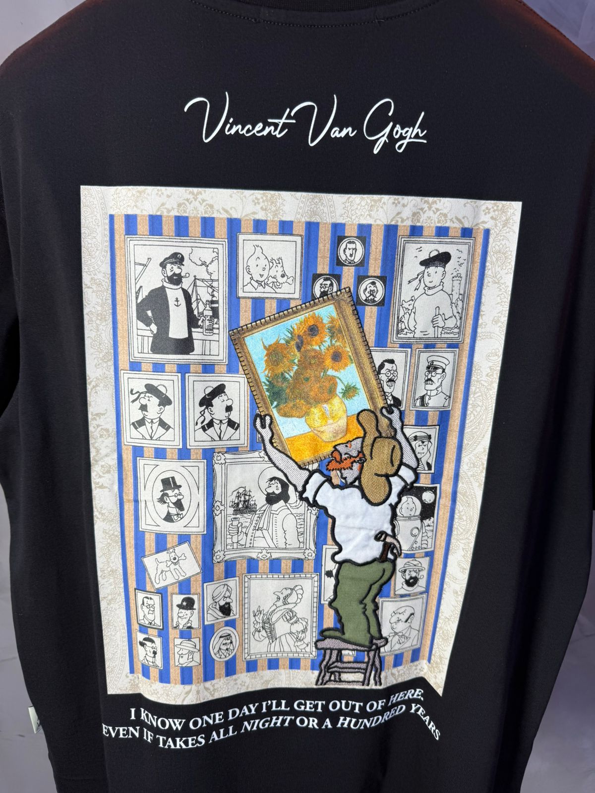 T-Shirt noir Oversize "Van Gogh x Tintin" – Patch Artistique 5083 - ZG PREMIUM