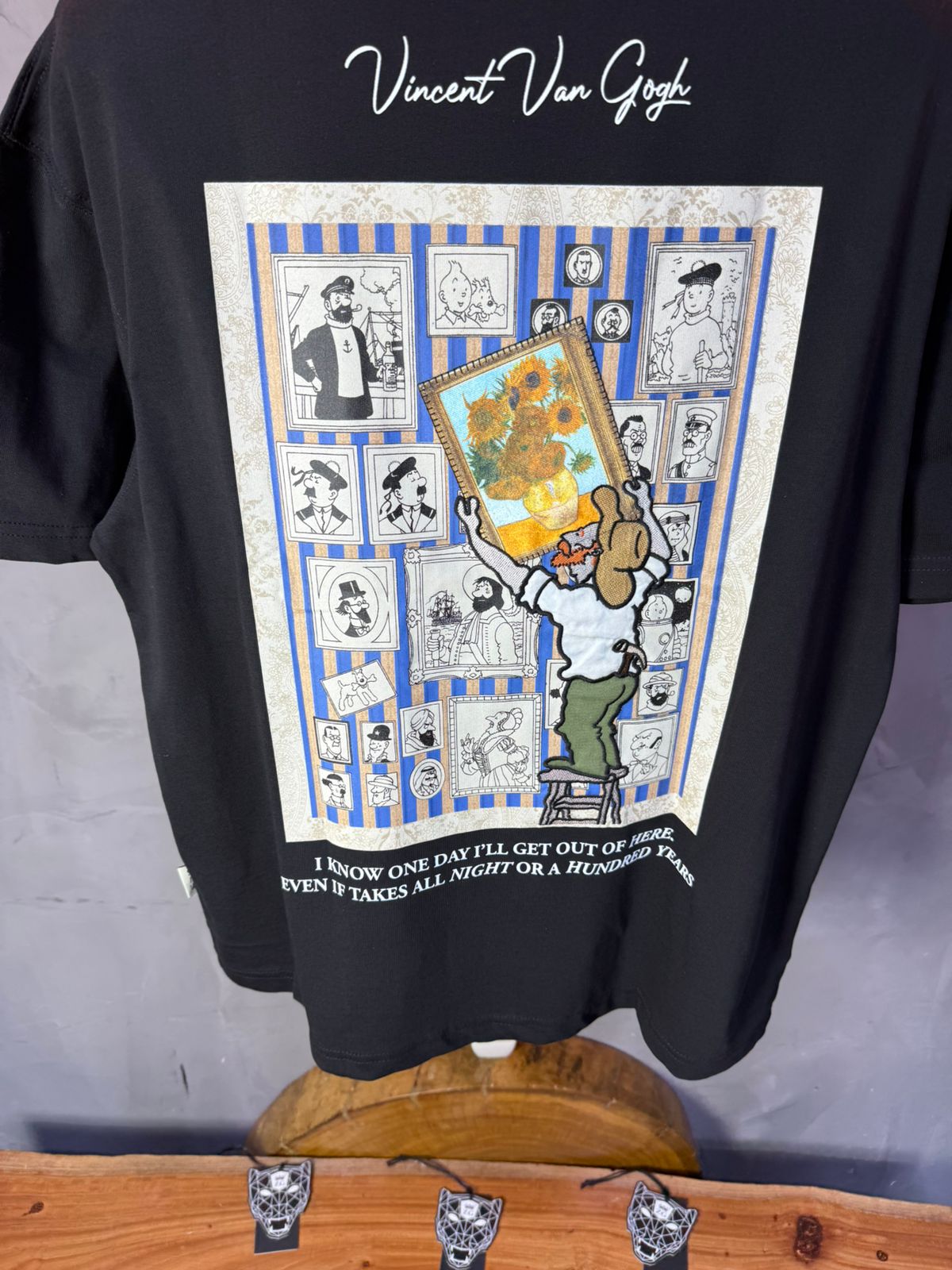 T-Shirt noir Oversize "Van Gogh x Tintin" – Patch Artistique 5083 - ZG PREMIUM