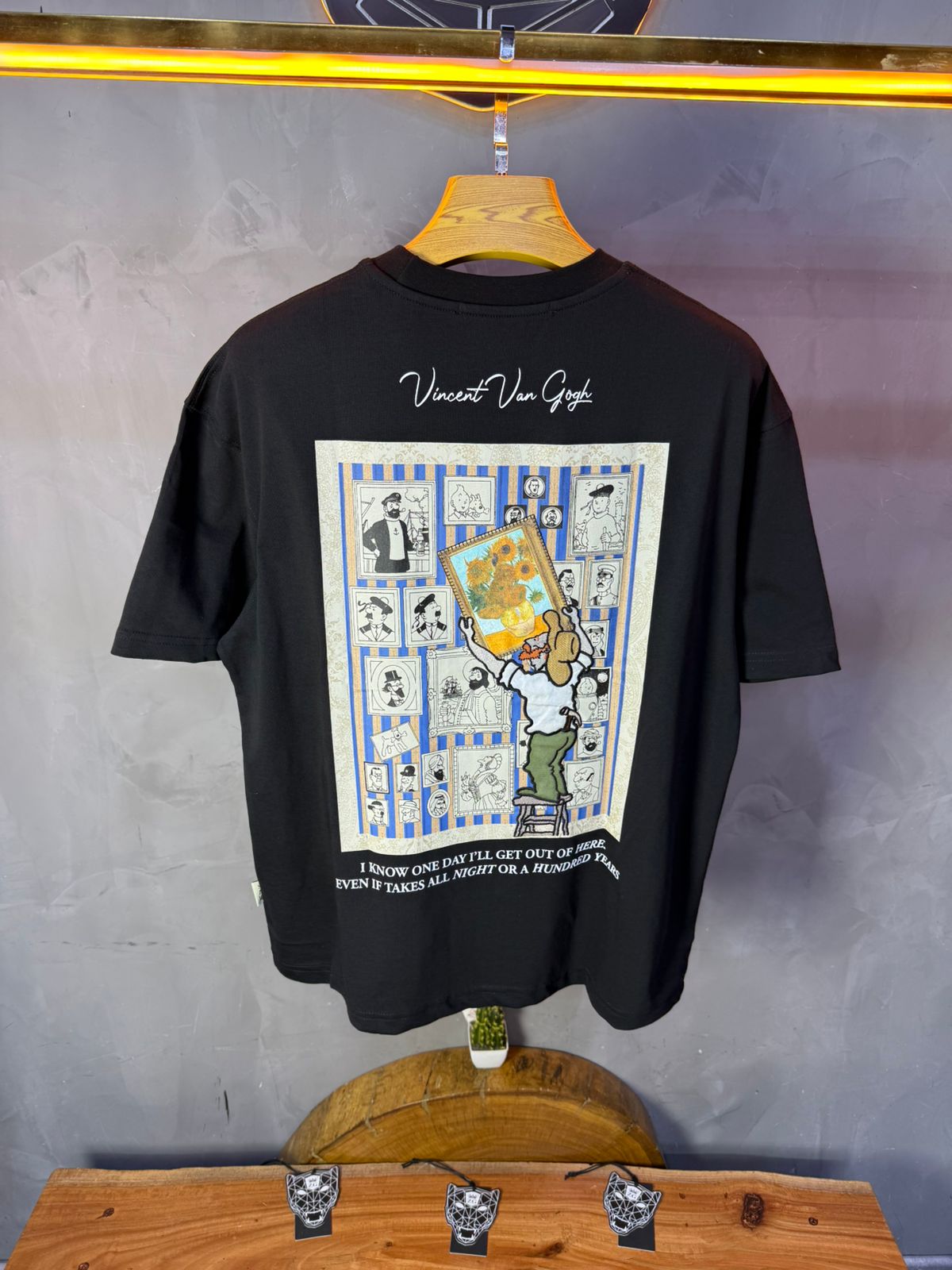 T-Shirt noir Oversize "Van Gogh x Tintin" – Patch Artistique 5083 - ZG PREMIUM