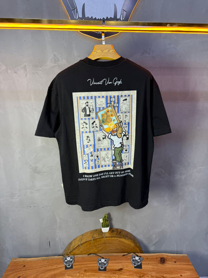 T-Shirt noir Oversize "Van Gogh x Tintin" – Patch Artistique 5083 - ZG PREMIUM