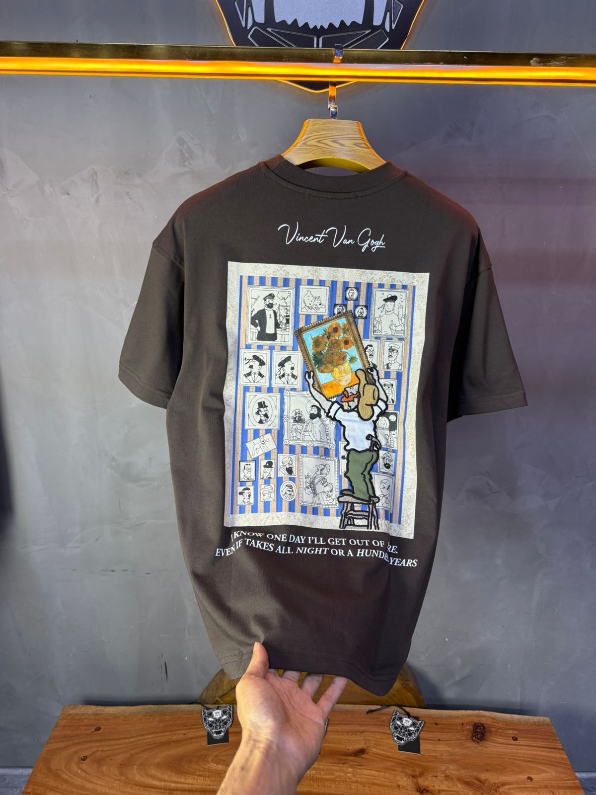 T-Shirt brown Oversize "Van Gogh x Tintin" – Patch Artistique 5083 - ZG PREMIUM