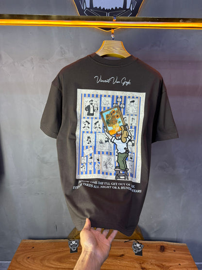 T-Shirt brown Oversize "Van Gogh x Tintin" – Patch Artistique 5083 - ZG PREMIUM