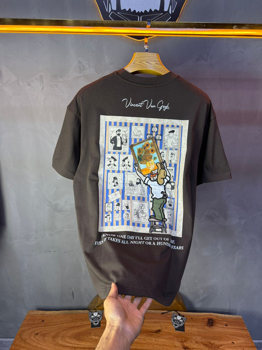 T-Shirt brown Oversize "Van Gogh x Tintin" – Patch Artistique 5083 - ZG PREMIUM