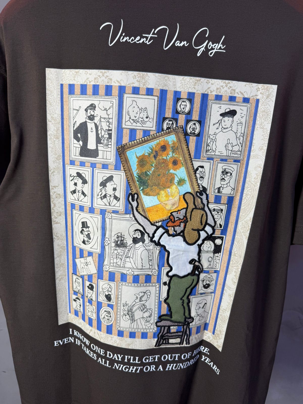 T-Shirt brown Oversize "Van Gogh x Tintin" – Patch Artistique 5083 - ZG PREMIUM