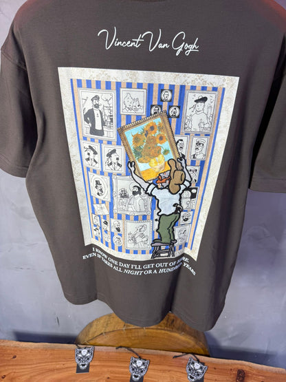 T-Shirt brown Oversize "Van Gogh x Tintin" – Patch Artistique 5083 - ZG PREMIUM