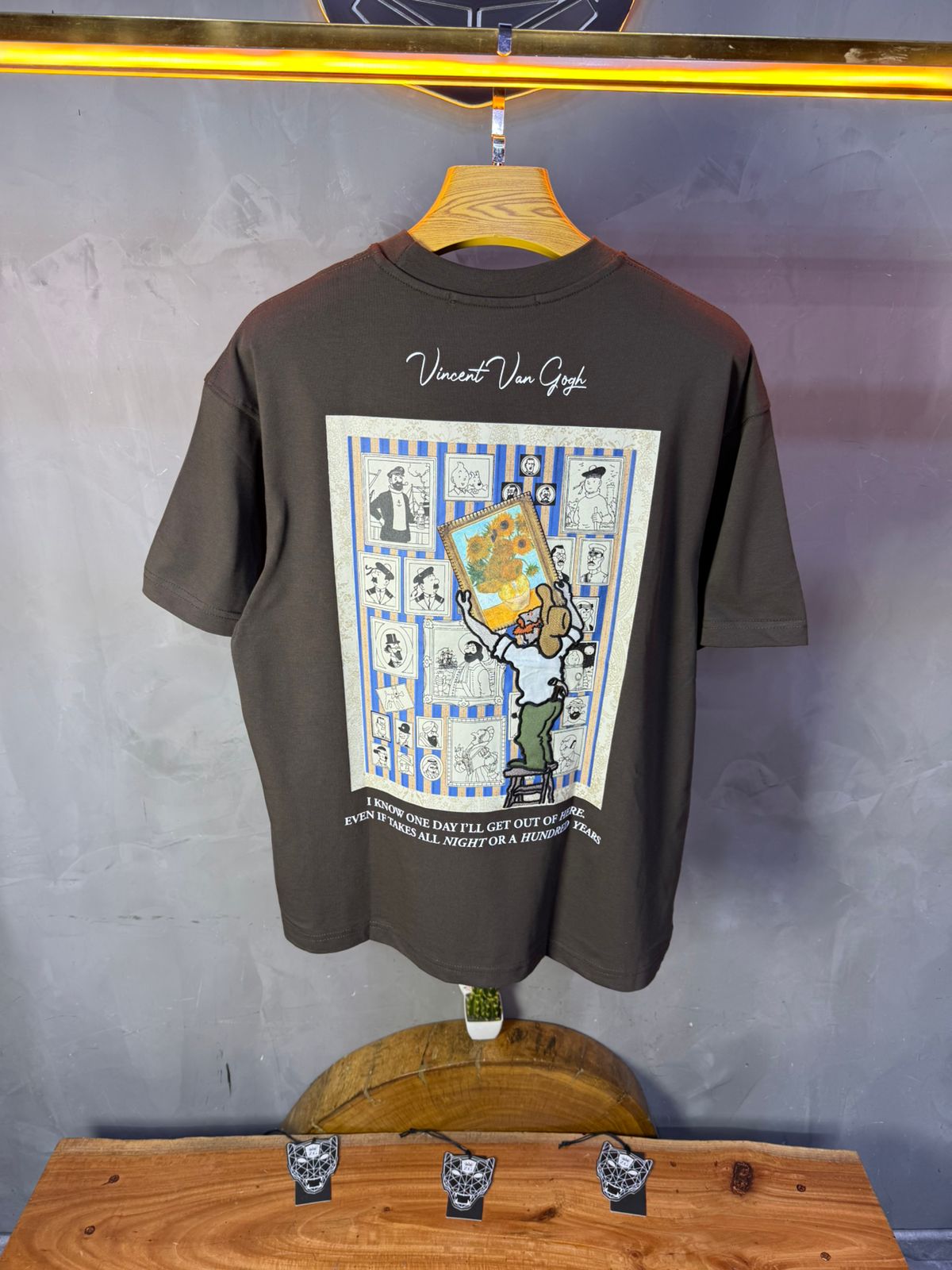 T-Shirt brown Oversize "Van Gogh x Tintin" – Patch Artistique 5083 - ZG PREMIUM