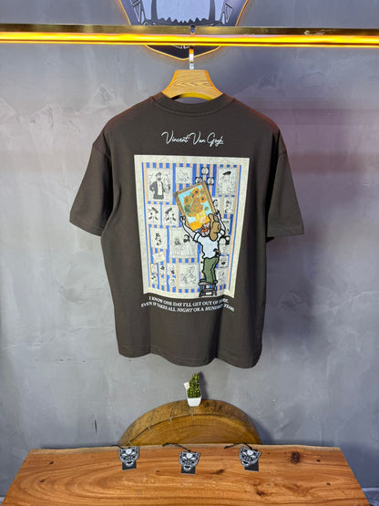 T-Shirt brown Oversize "Van Gogh x Tintin" – Patch Artistique 5083 - ZG PREMIUM