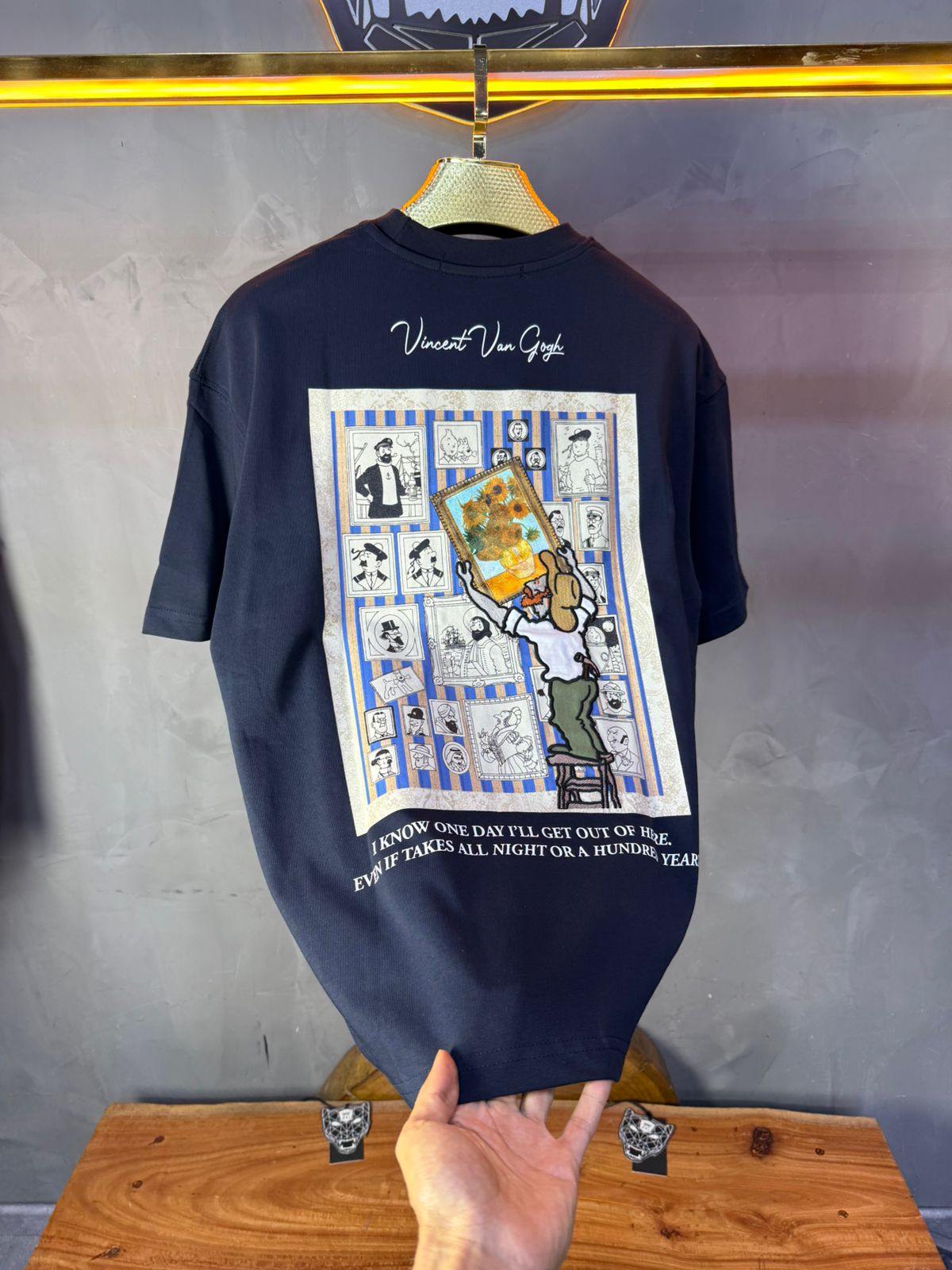 T-Shirt blue Oversize "Van Gogh x Tintin" – Patch Artistique 5083 - ZG PREMIUM