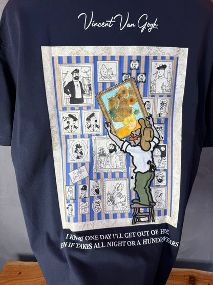 T-Shirt blue Oversize "Van Gogh x Tintin" – Patch Artistique 5083 - ZG PREMIUM