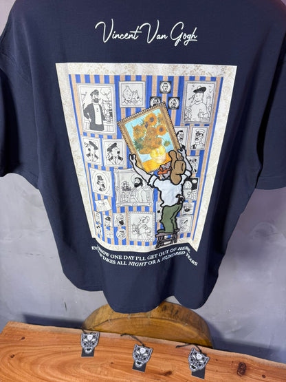 T-Shirt blue Oversize "Van Gogh x Tintin" – Patch Artistique 5083 - ZG PREMIUM