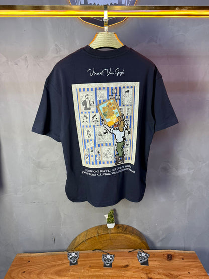 T-Shirt blue Oversize "Van Gogh x Tintin" – Patch Artistique 5083 - ZG PREMIUM
