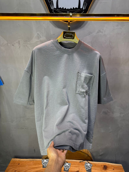 T-Shirt Oversize Gris – Poche Denim AJ6368 - ZG PREMIUM