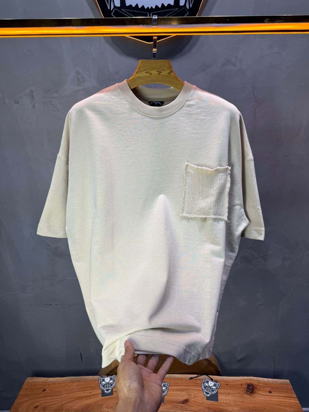 T-Shirt Oversize beige – Poche Denim AJ6368 - ZG PREMIUM