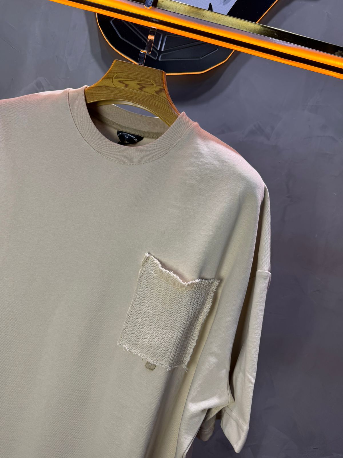 T-Shirt Oversize beige – Poche Denim AJ6368 - ZG PREMIUM