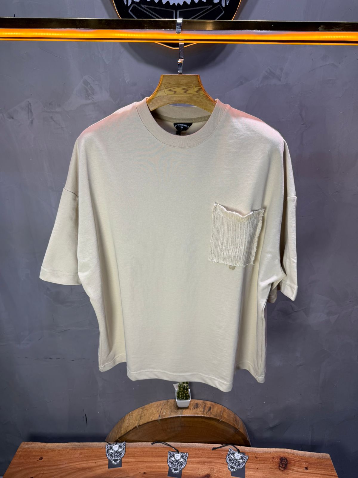 T-Shirt Oversize beige – Poche Denim AJ6368 - ZG PREMIUM