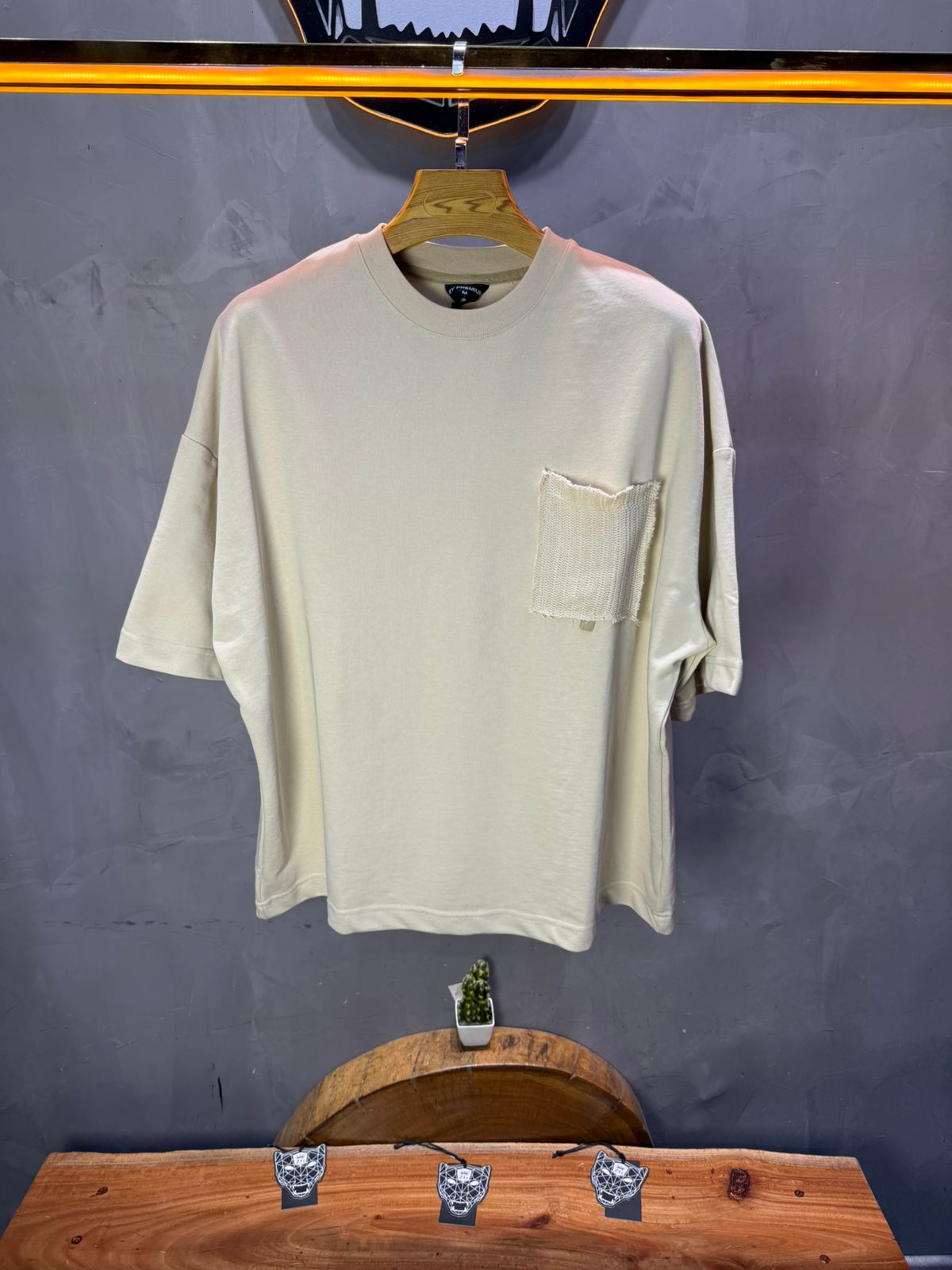 T-Shirt Oversize beige – Poche Denim AJ6368 - ZG PREMIUM