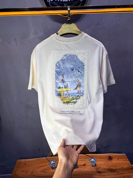 T-Shirt Oversize Beige — Illustration Peintre & Citation Poétique 5097