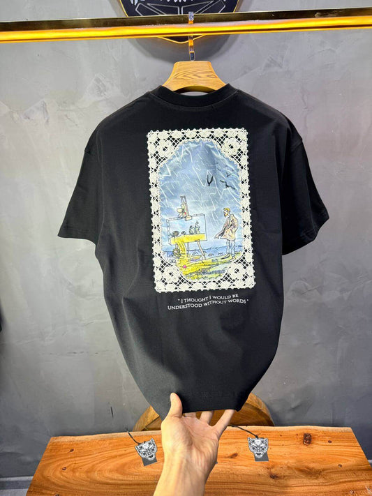 T-Shirt Oversize Noir — Illustration Peintre & Citation Poétique 5097