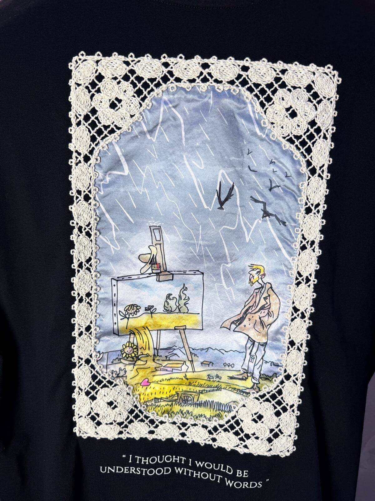 T-Shirt Oversize Noir — Illustration Peintre & Citation Poétique 5097