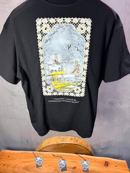 T-Shirt Oversize Noir — Illustration Peintre & Citation Poétique 5097