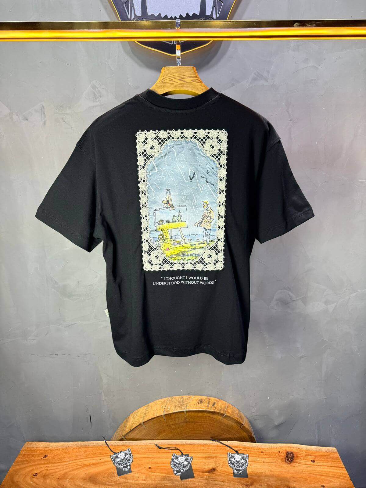 T-Shirt Oversize Noir — Illustration Peintre & Citation Poétique 5097