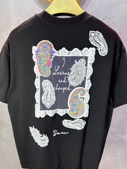 T-Shirt Oversize Noir Paisley "I Learned and Changed" 5109