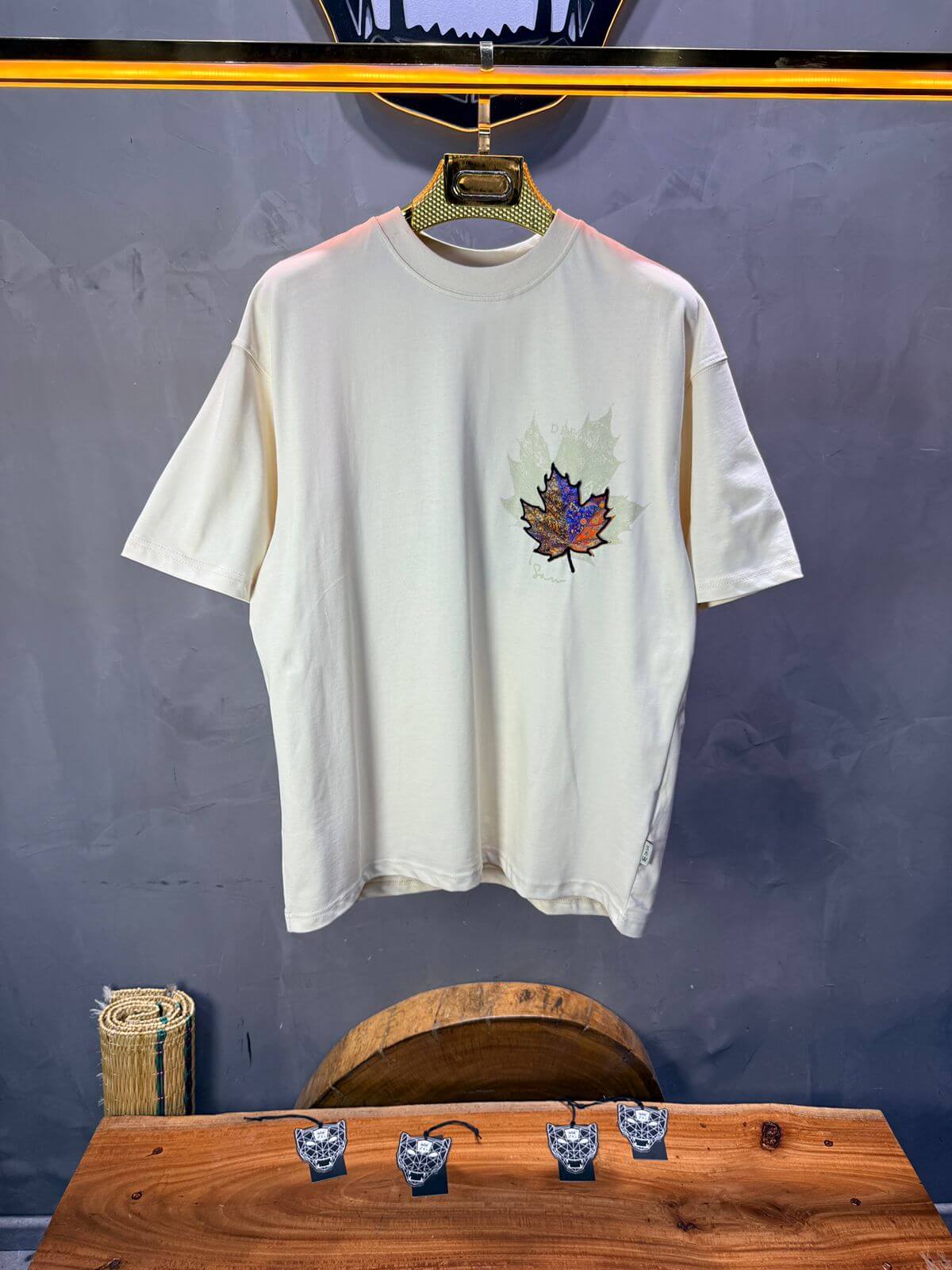 T-Shirt Oversize Beige Feuille d'Érable 5118