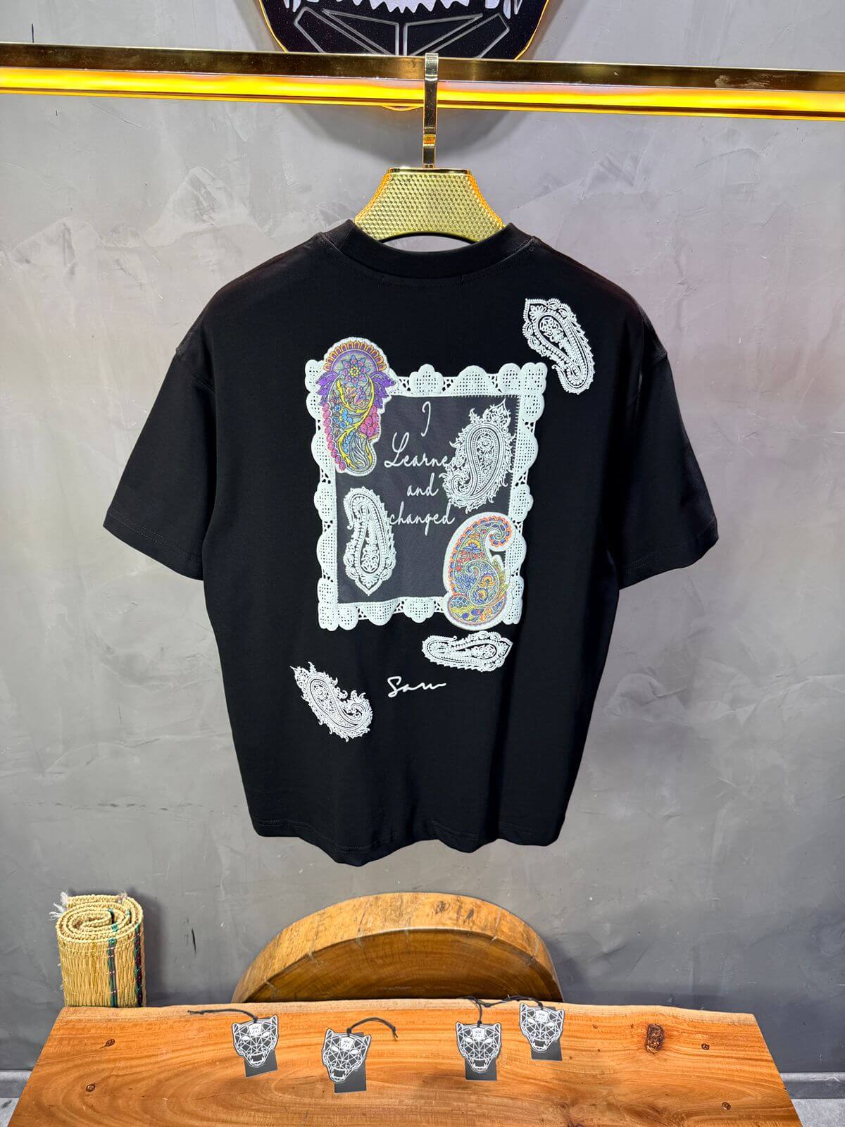 T-Shirt Oversize Noir Paisley "I Learned and Changed" 5109