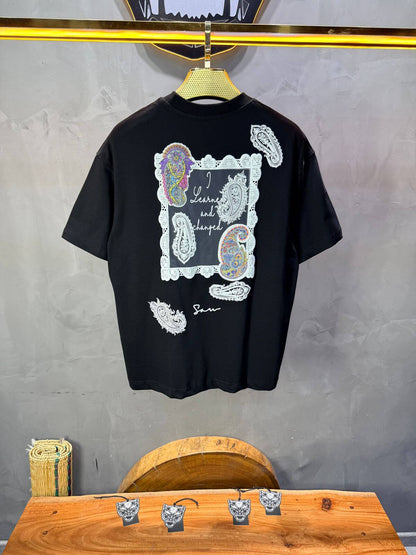 T-Shirt Oversize Noir Paisley "I Learned and Changed" 5109