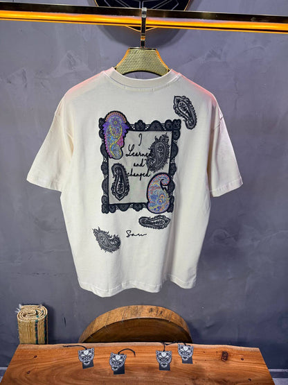 T-Shirt Oversize Beige Paisley "I Learned and Changed" 5109
