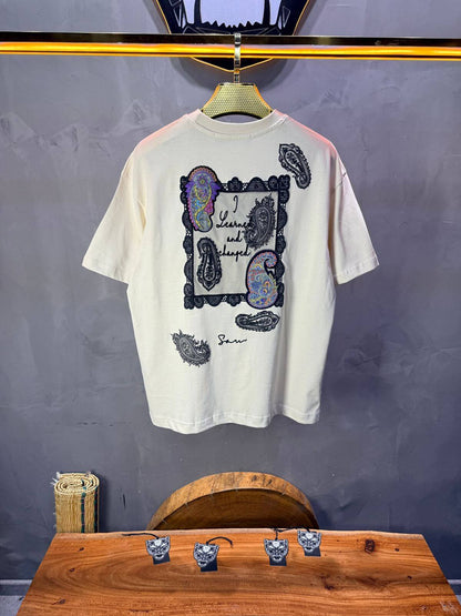 T-Shirt Oversize Beige Paisley "I Learned and Changed" 5109