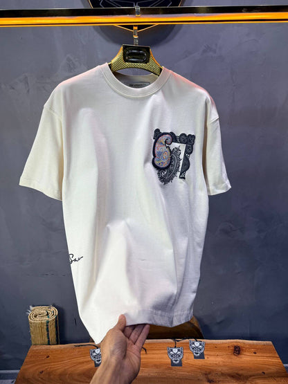 T-Shirt Oversize Beige Paisley "I Learned and Changed" 5109