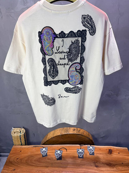 T-Shirt Oversize Beige Paisley "I Learned and Changed" 5109