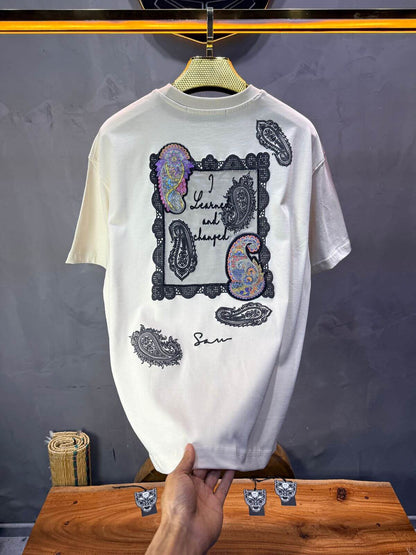 T-Shirt Oversize Beige Paisley "I Learned and Changed" 5109