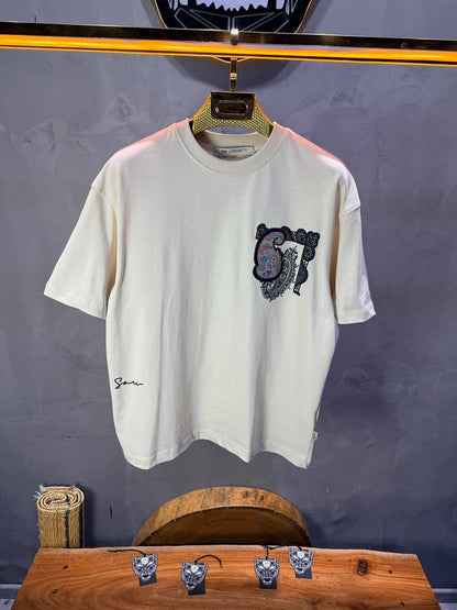 T-Shirt Oversize Beige Paisley "I Learned and Changed" 5109